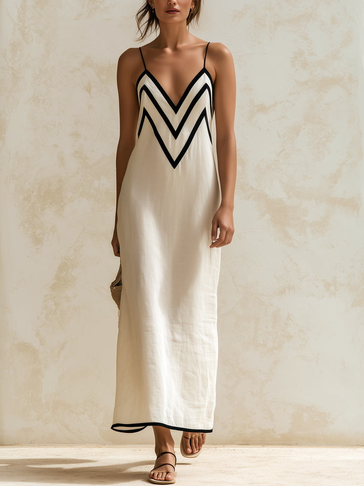 Ottavia | Abito Lungo Chevron a Contrasto