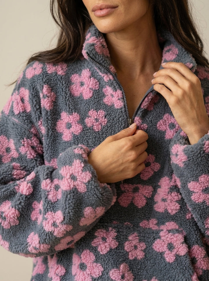 Margherita | Felpa Effetto Sherpa a Fiori