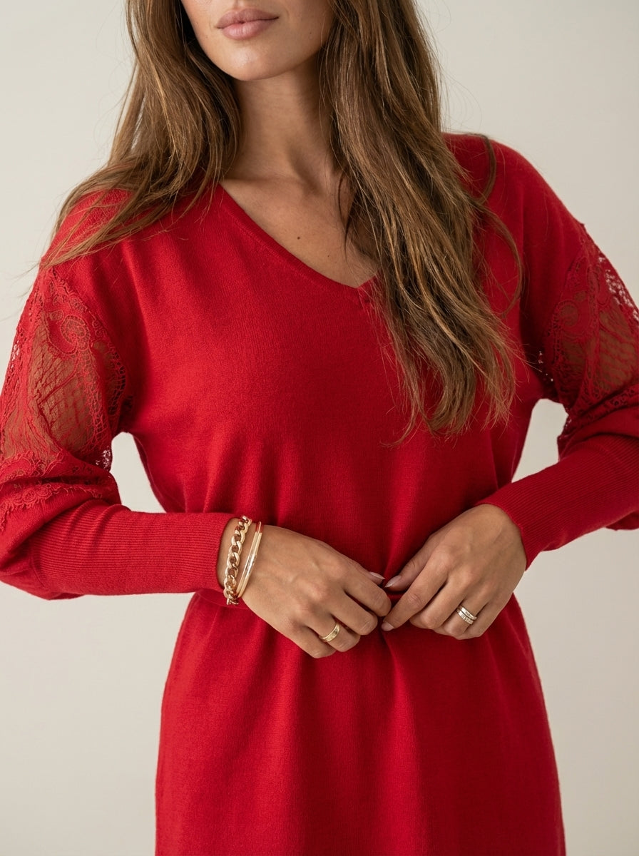 Eva | Abito Elegante in Pizzo con Scollo a V