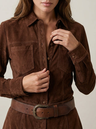 Azzurra | Abito Lungo Effetto Scamosciato con Cintura