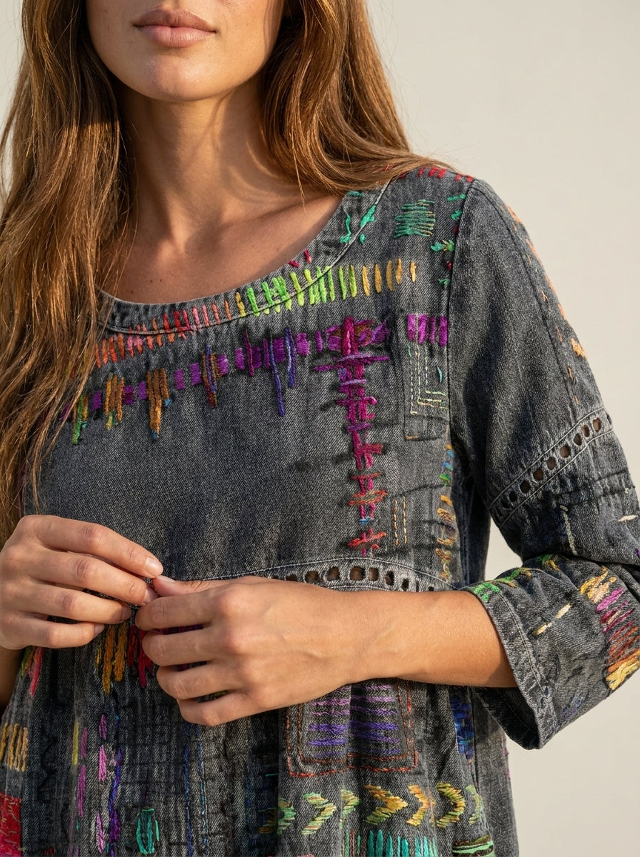 Marianna | Abito Effetto Denim Patchwork