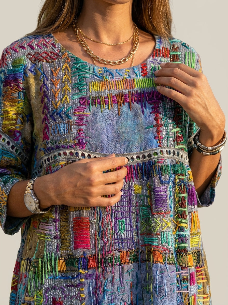 Marianna | Abito Effetto Denim Patchwork