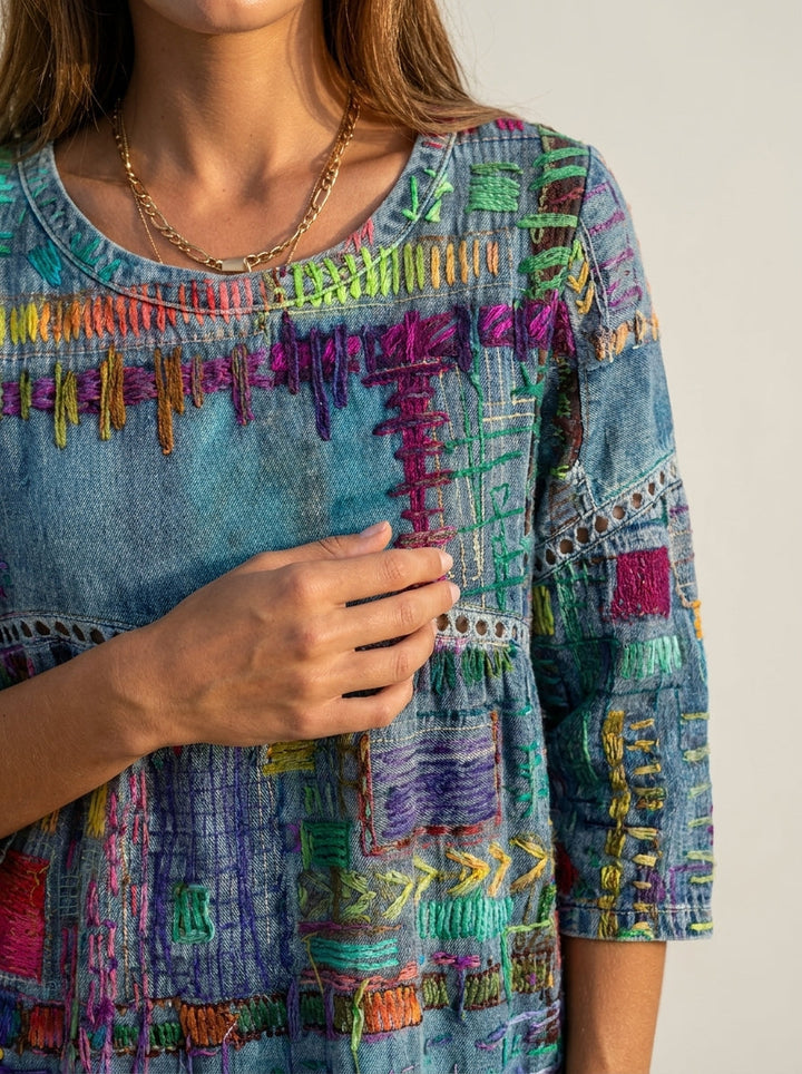 Marianna | Abito Effetto Denim Patchwork