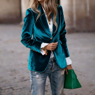 Martina blazer velluto blu pavone