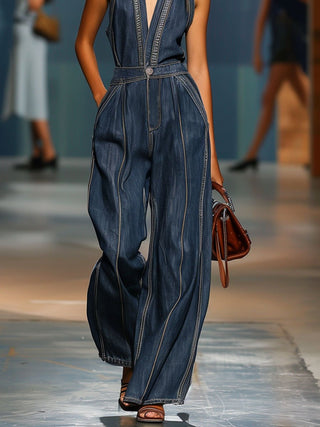 Rosella | Tuta Denim Senza Maniche Gamba Larga