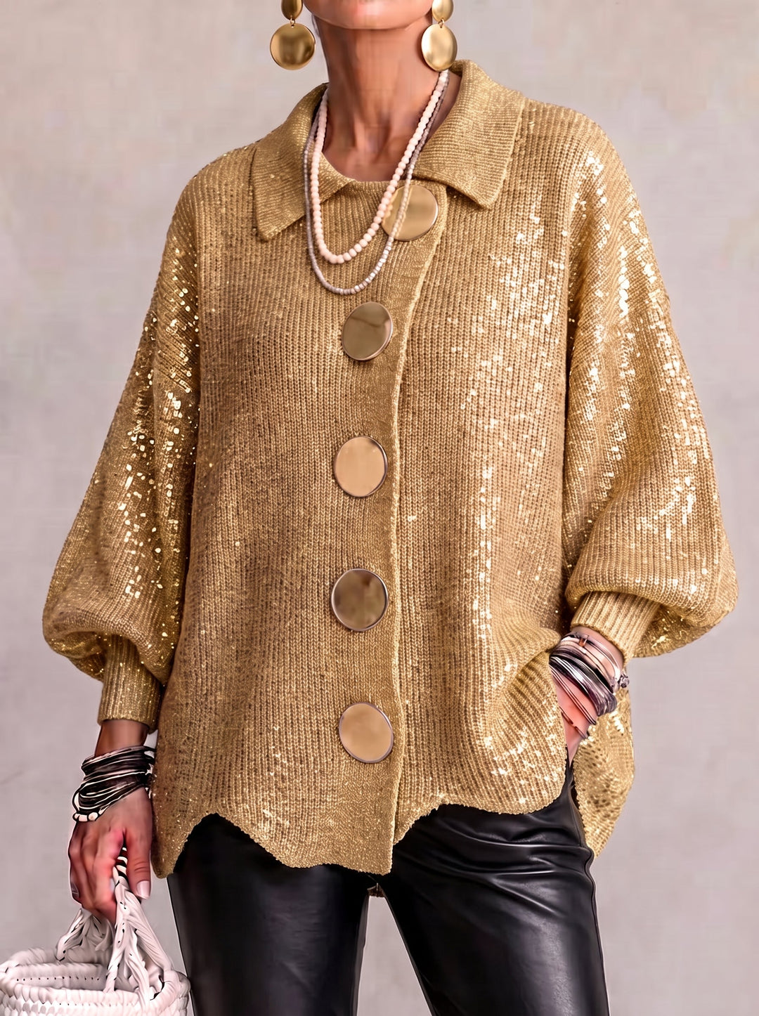 Eleonora | Cardigan Oversize con Bottoni Metallici Grandi