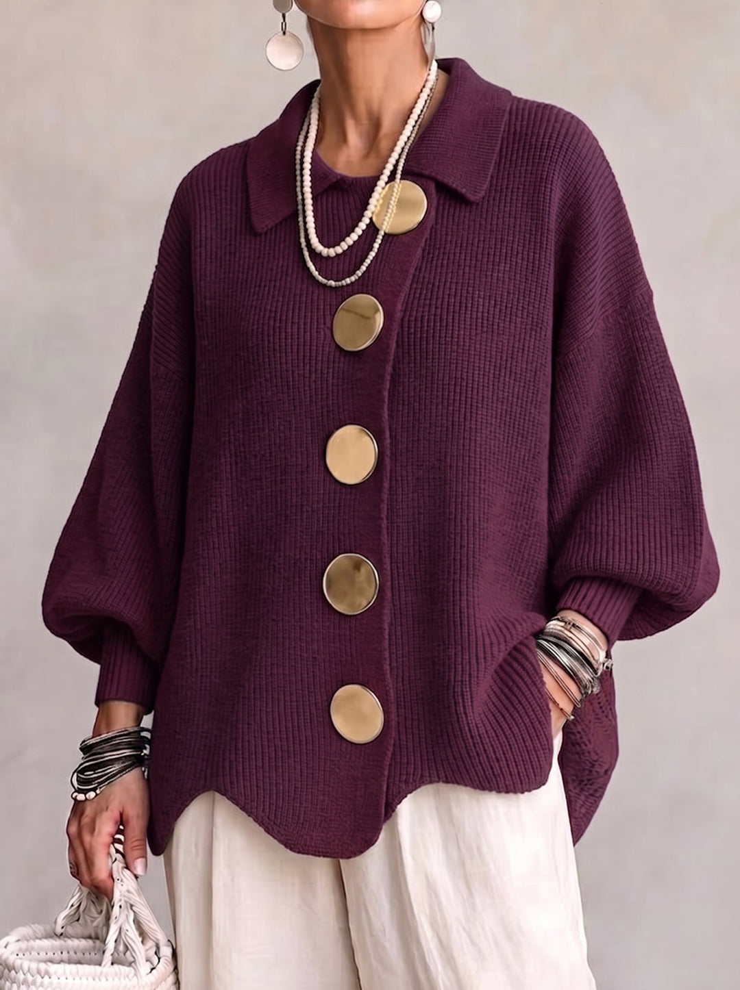 Eleonora | Cardigan Oversize con Bottoni Metallici Grandi