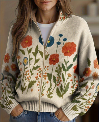 Ilaria | Cardigan con Zip Motivo Prato Fiorito